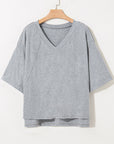 Solid Raglan Sleeve V-Neck T-Shirt