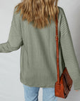 Thermal Ribbed Button-Up Drop Shoulder Textured Shacket