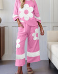 Floral Patchwork Raw Edge Top and Pant Set