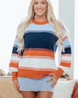 Colorblock Round Neck Long Sleeve Sweater