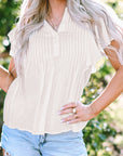Waverly V Neck Pleated Front Ruffled Sleeve Shirt