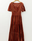 Velvet Shirred Waist Tiered Maxi Dress