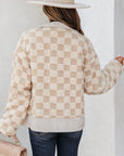 Checker Sherpa Corduroy Patchwork Zip-Up Jacket