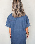 Blue Short Sleeve Collared Denim Mini Dress