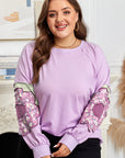 Phalaenopsis Flower Patch Colorblock Plus Size Pullover Top