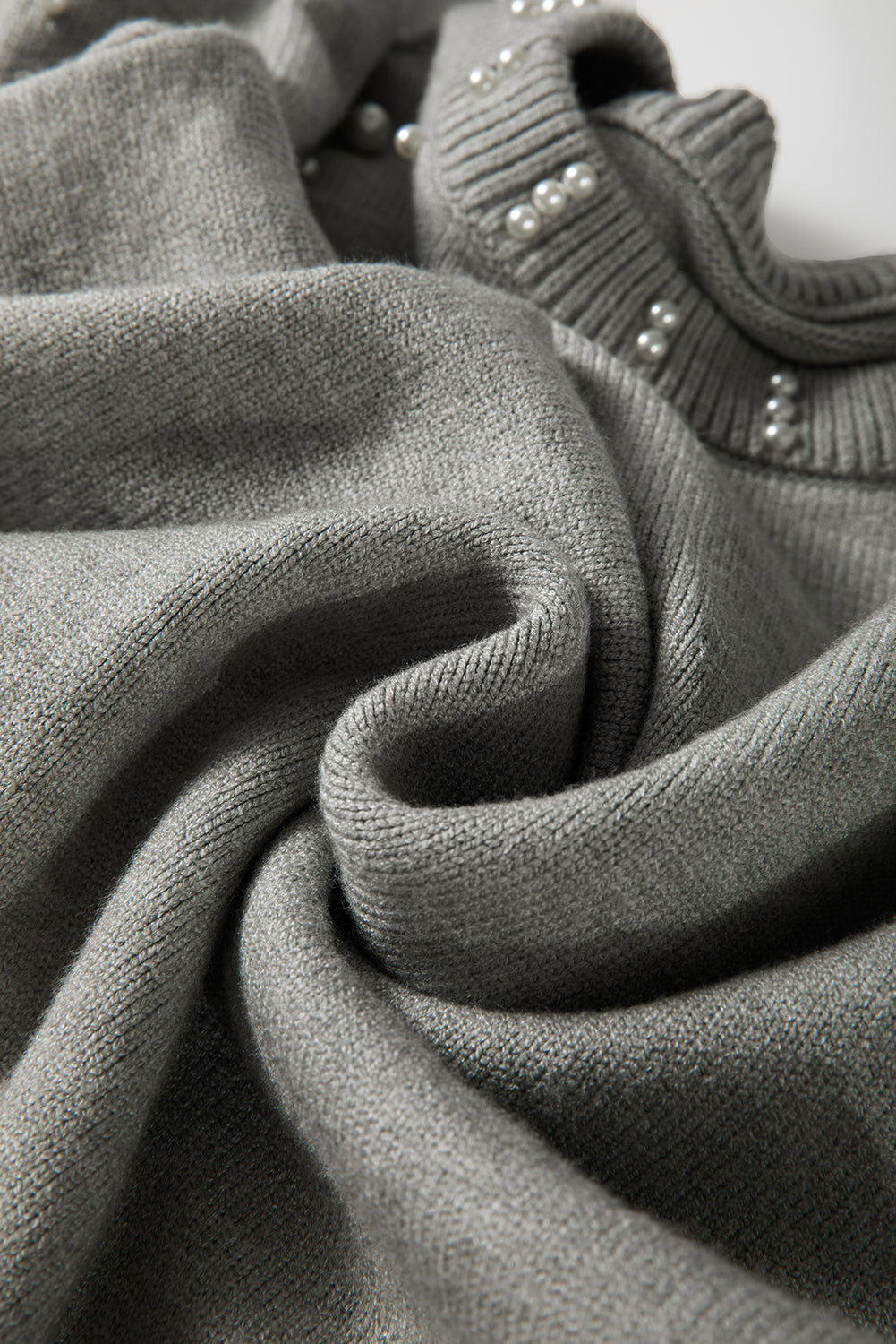 Solid Pearl Drop Shoulder Round Neck Sweater