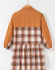 Plaid Patchwork Pocketed Ruffle Hem Shirt Dress
