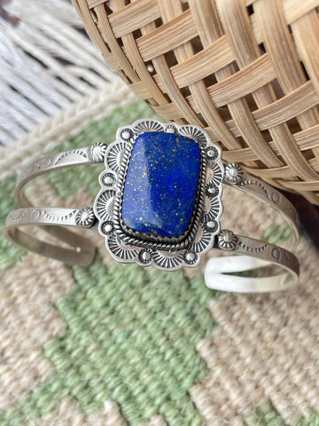 Handmade Lapis & Sterling Silver Cuff Bracelet SQUARE