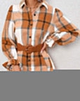 Plaid Ruffle Sleeve Shirt Dress