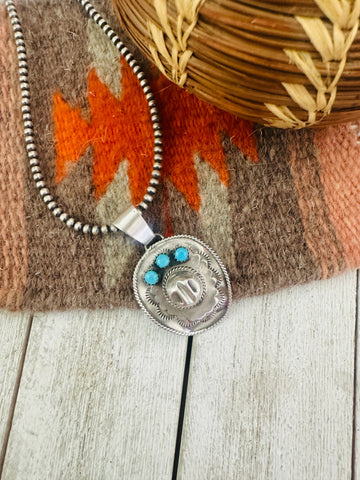 Navajo Turquoise & Sterling Silver Cowboy Hat Pendant