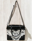 Black cowhide & tooled leather Crossbody purse