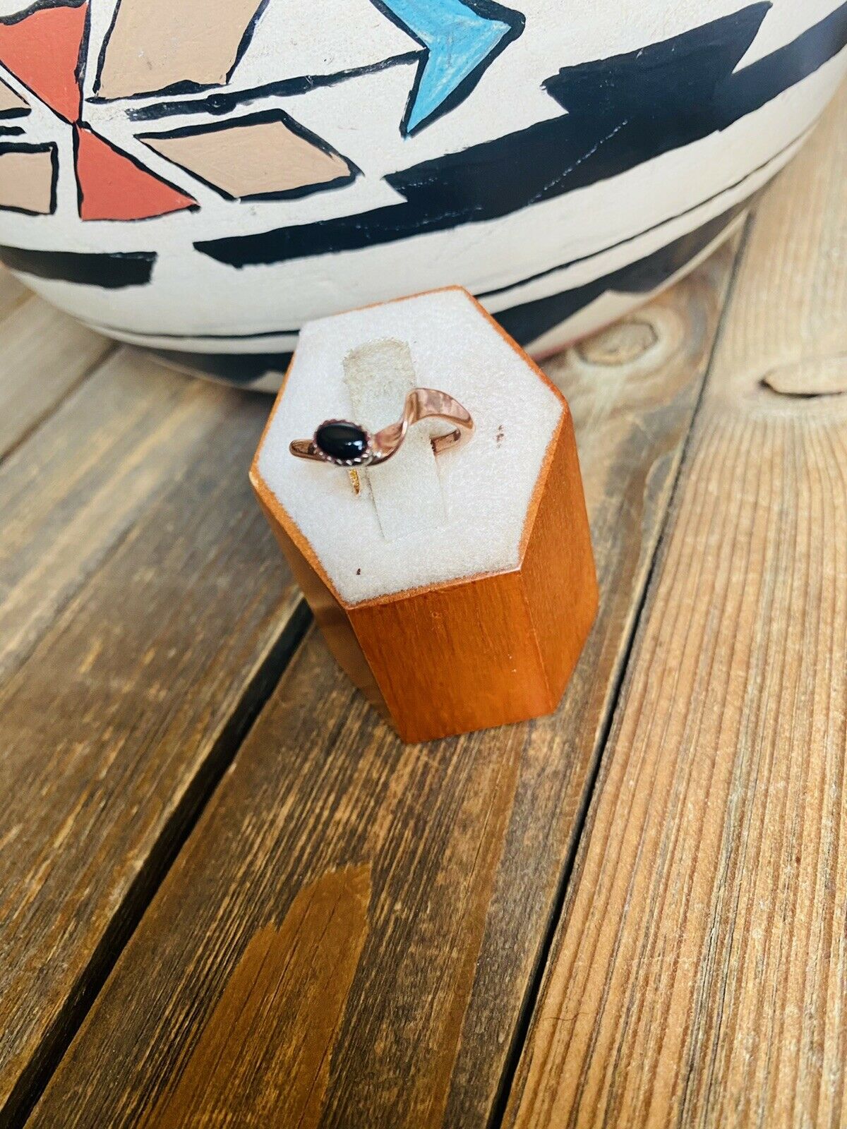 Navajo Copper Over Sterling Onyx Ring