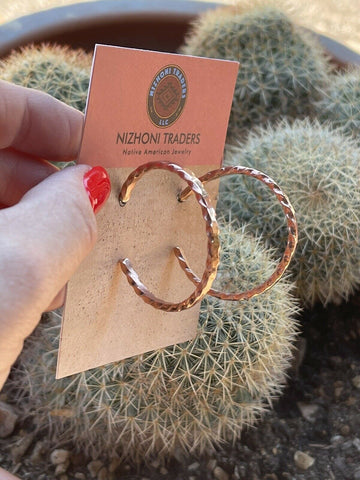 Navajo Copper Rope Style Hoop Earrings