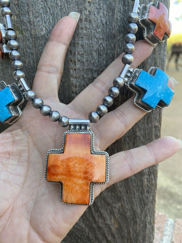 Buffalo Dancer Turquoise & Sterling Cross Necklace-Unique Jewelry Gift