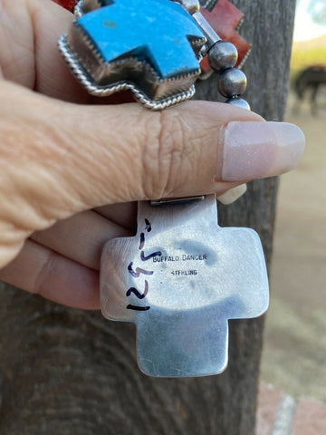 Buffalo Dancer Kingman Turquoise Cross Necklace | Unique Beaded Design