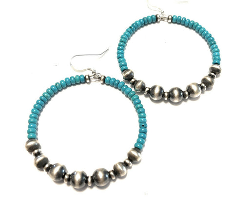 Stunning Blue Turquoise Sterling Hoop Earrings