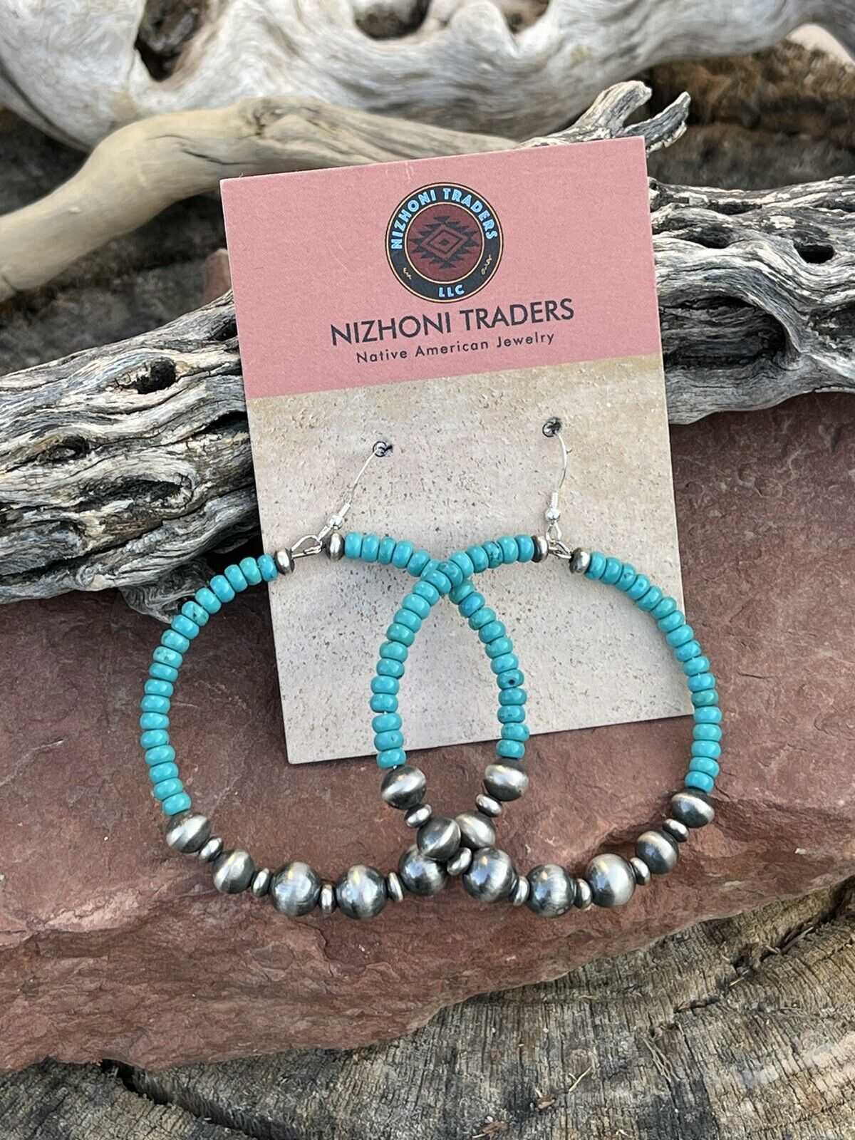 Stunning Blue Turquoise Sterling Hoop Earrings