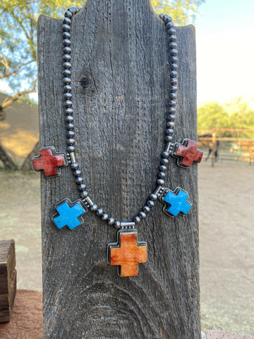 Buffalo Dancer Turquoise & Sterling Cross Necklace-Unique Jewelry Gift