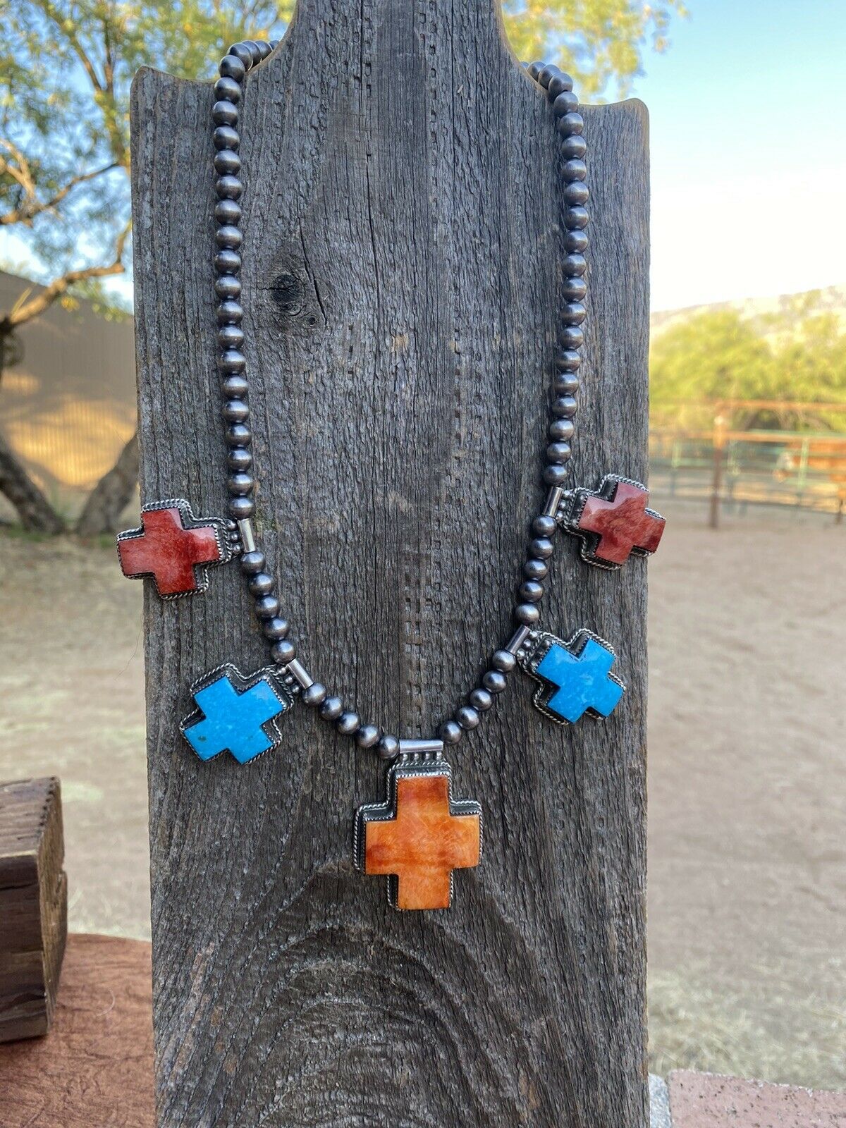 Buffalo Dancer Kingman Turquoise Cross Necklace | Unique Beaded Design