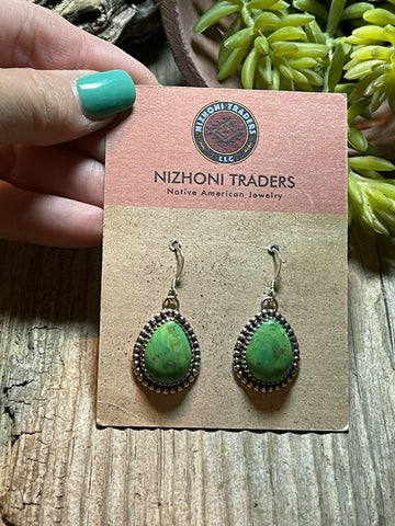 Beautiful Navajo Sterling Silver Dyed Kingman Turquoise Wire Dangle Earrings