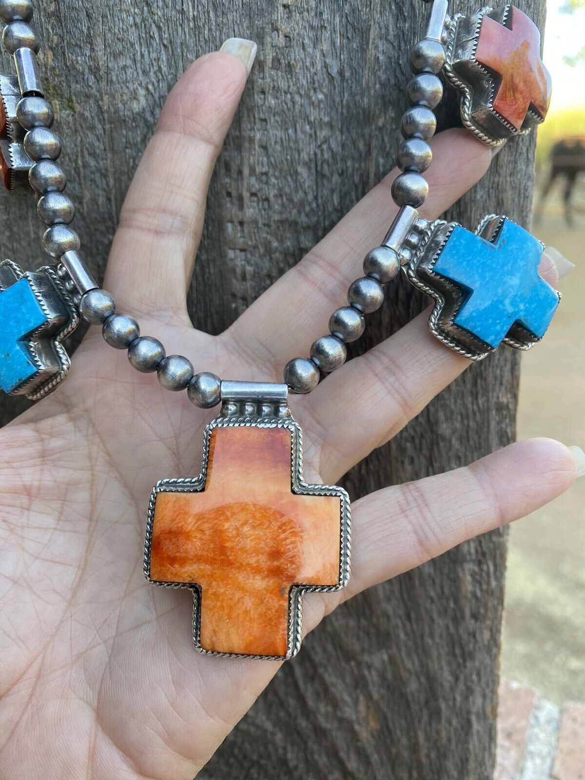 Buffalo Dancer Kingman Turquoise Cross Necklace | Unique Beaded Design