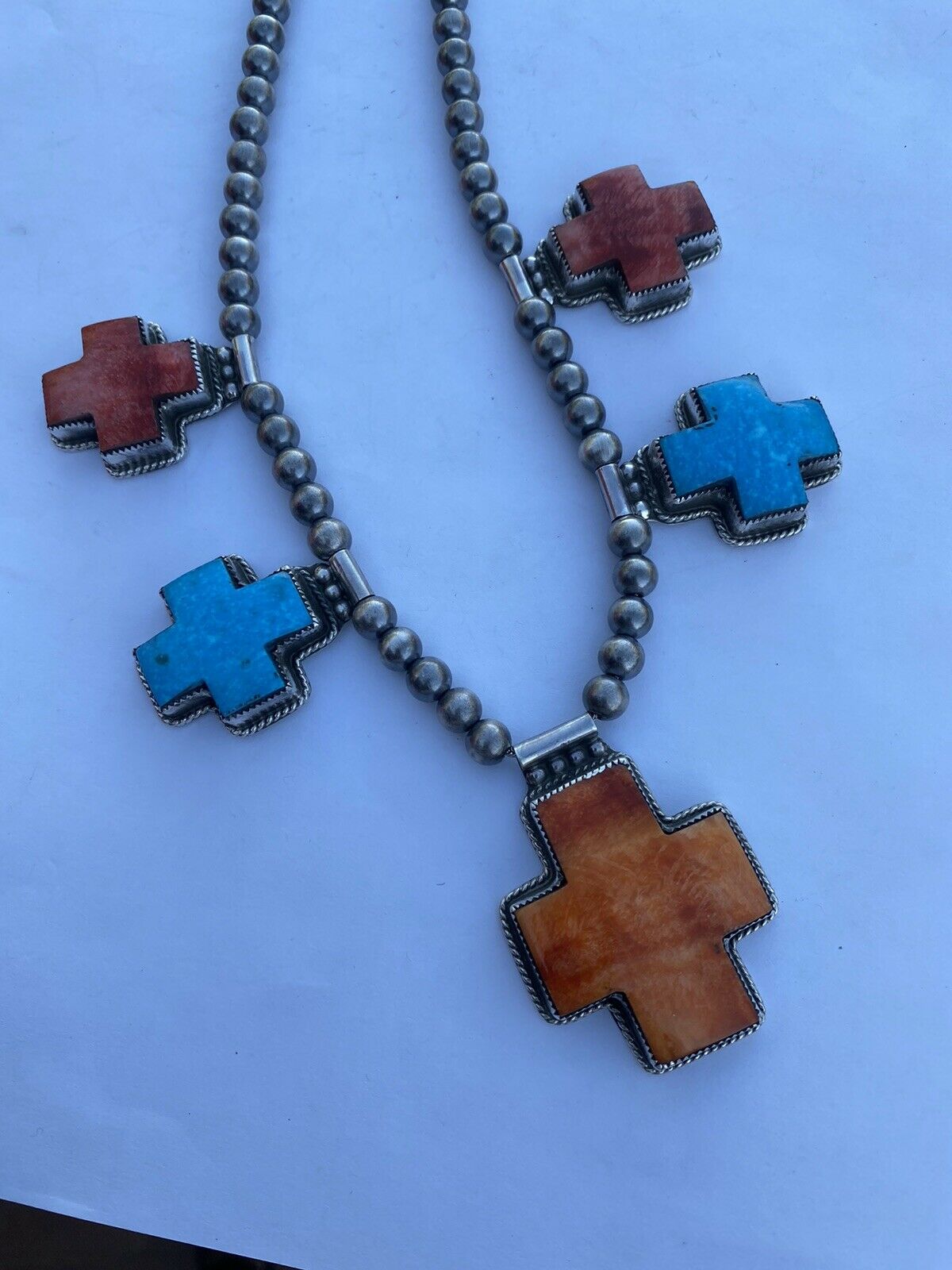 Buffalo Dancer Kingman Turquoise Cross Necklace | Unique Beaded Design