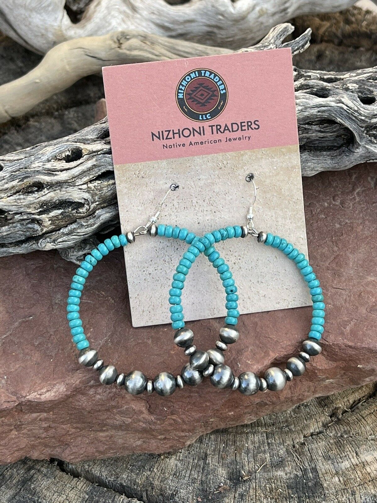 Stunning Blue Turquoise Sterling Hoop Earrings