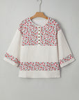 Floral Gauze Patchwork 3/4 Sleeve Blouse