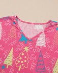 Christmas Tree V-Neck Tee and Pants Lounge Set