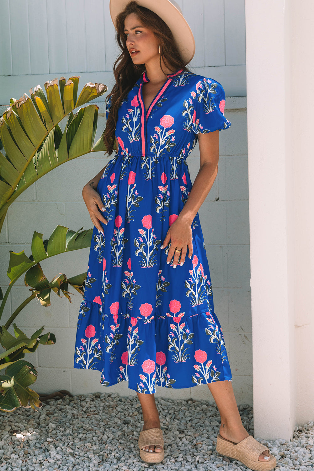 Blue Ruffle Hem Country Dress