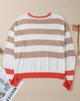 Stripe Colorblock Crewneck Drop Shoulder Sweater