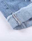 Lina Distressed Ripped Rolled Hem Sky Blue Denim Shorts