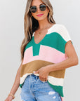 Stripe Colorblock V-Neck Sweater T-Shirt