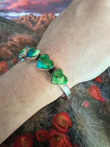 Handmade Sterling Silver & Peacock Dahlia Cuff Bracelet