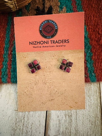 Navajo Sterling Silver & Purple Spiny Cluster Stud Earrings