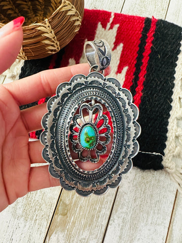 Navajo Sterling Silver & Sonoran Gold Turquoise Pendant by Kevin Billah