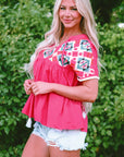 Zayla Embroidered Tassel Tie V Neck Blouse