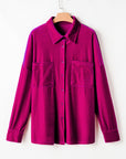 Plus Size Velvet Button-Up Pocketed Drop Shoulder Shirt