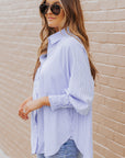 Stripe Smocked Long Sleeve Button-Up Shirt