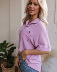 Kyla Flap Pocket Collared Buttoned Short Sleeve Blouse