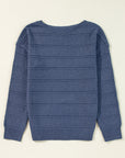 Pointelle Knit Boat Neck Drop Shoulder Sweater