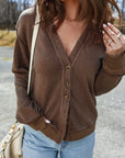 Solid Button Front V-Neck Cardigan