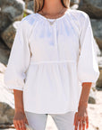 Bow Cutout Back 3/4 Sleeve Blouse