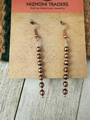 Navajo Copper, Sterling Silver Beaded Dangle Earrings