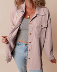 Solid Corduroy Button-Up Pocketed Shacket