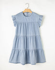 Zoey Ruffle Short Sleeve Tiered A-line Denim Dress