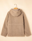 Solid Fleece Zip-Up Drawstring Pocketed Hooded Jacket