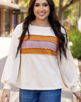 Corded Knit Reverse Seam Patchwork Drop Sleeve Top