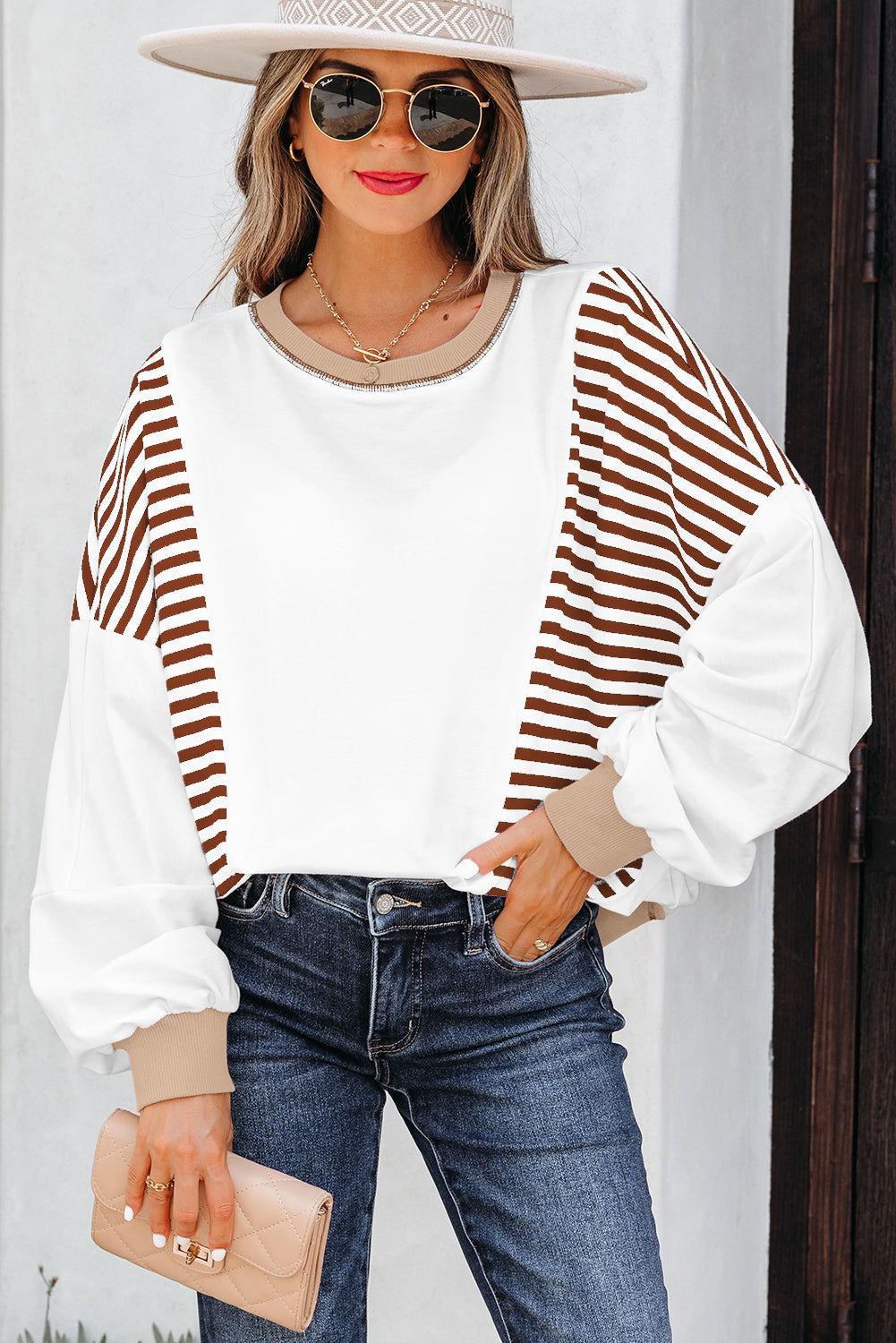 Stripe Colorblock Patchwork Contrast Stitch Sweatshirt