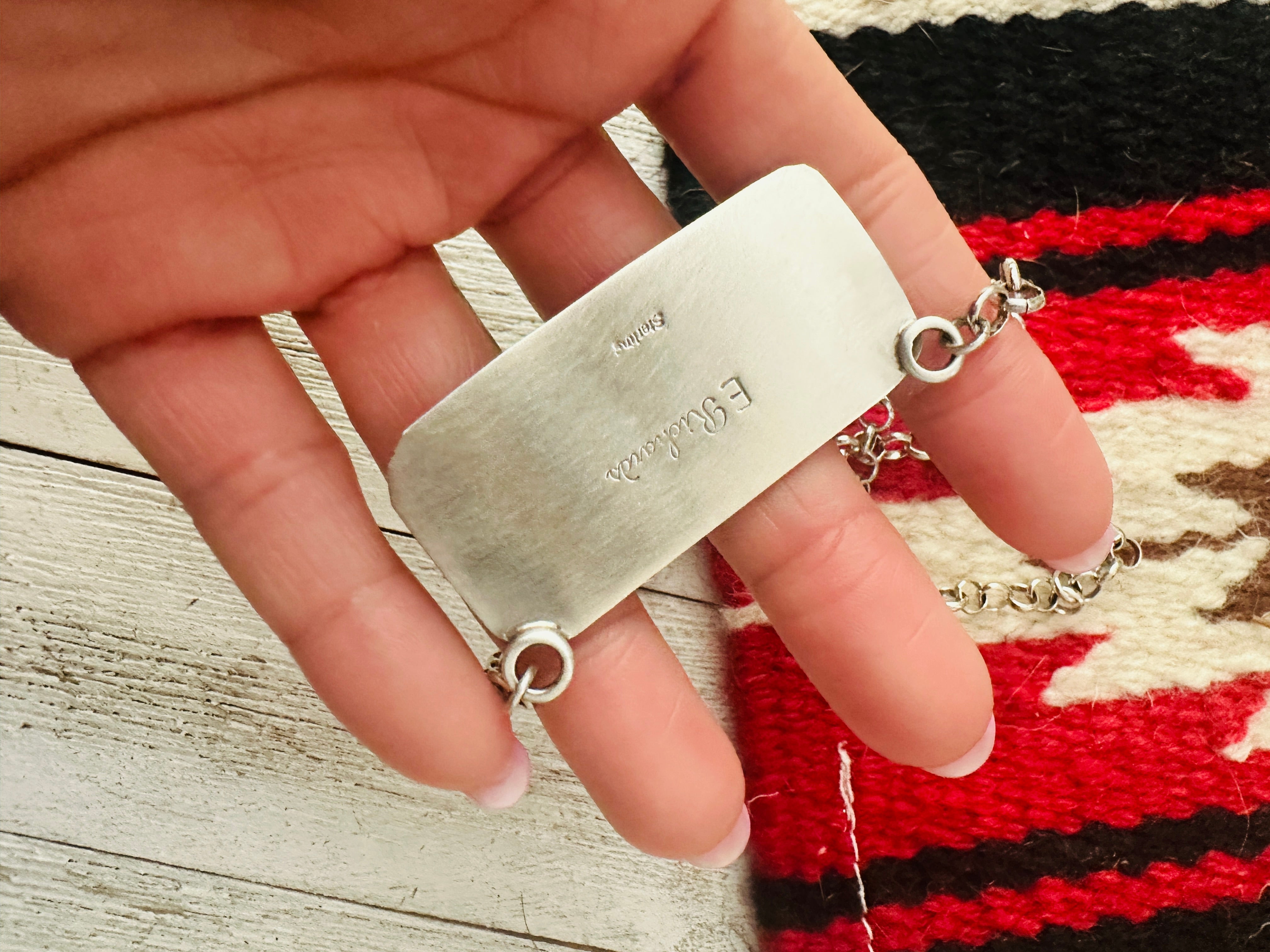 Navajo Sterling Silver & Orange Spiny Bar Necklace